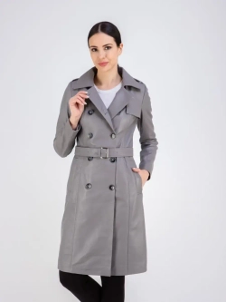 Тренч длинный кожаный с поясом плащ на весну