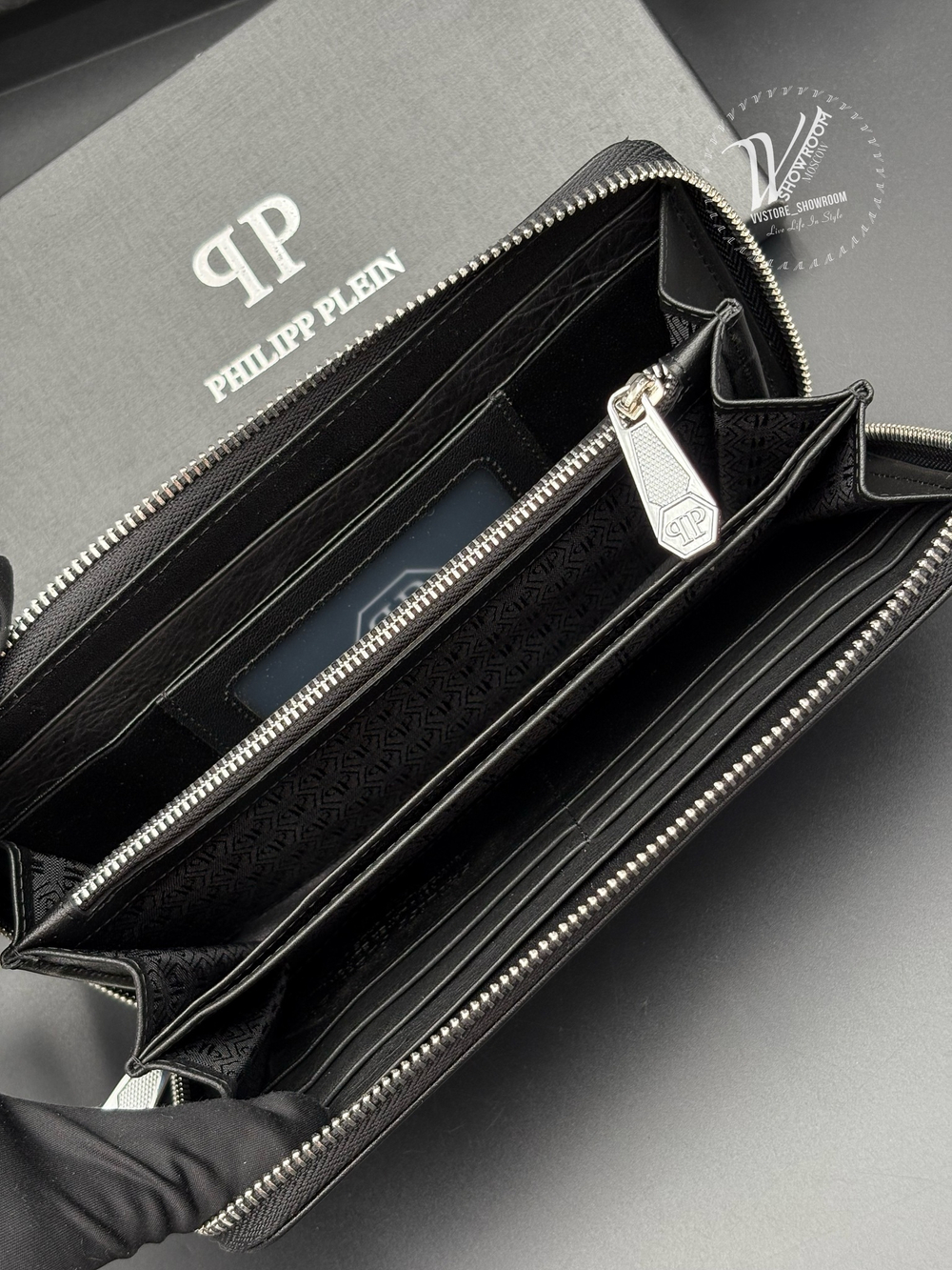 Кошелек на молнии Philipp Plein с фактурным черепом
