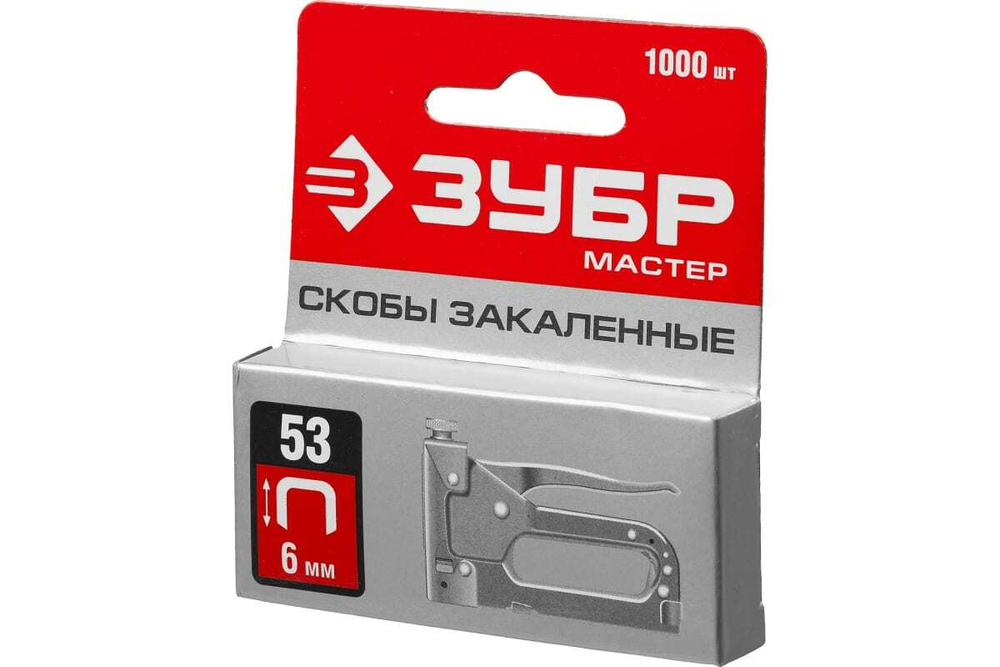 Закаленные узкие скобы для степлера ЗУБР тип 53, 6 мм, 1000 шт. 31625-06