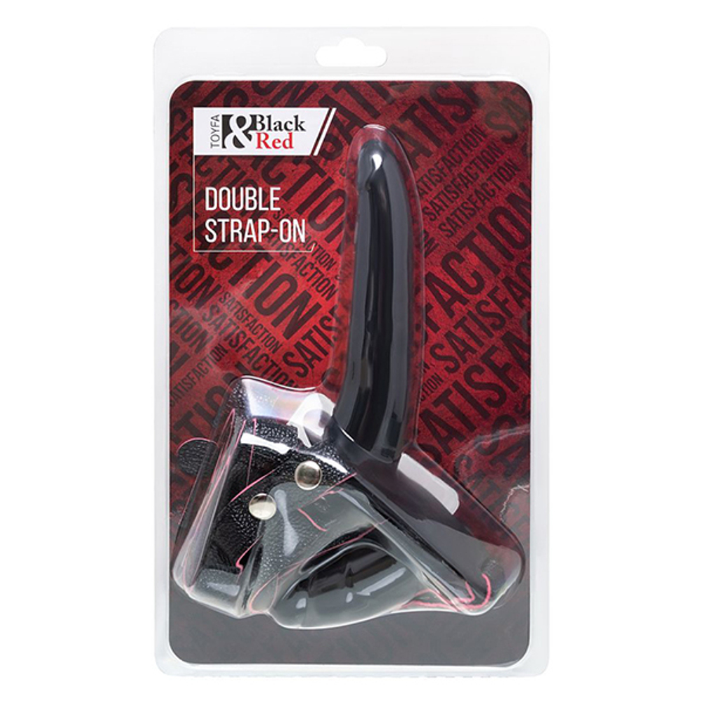 Черный страпон 15см на ремнях с вагинальной пробкой ToyFa Black&Red 901410-5