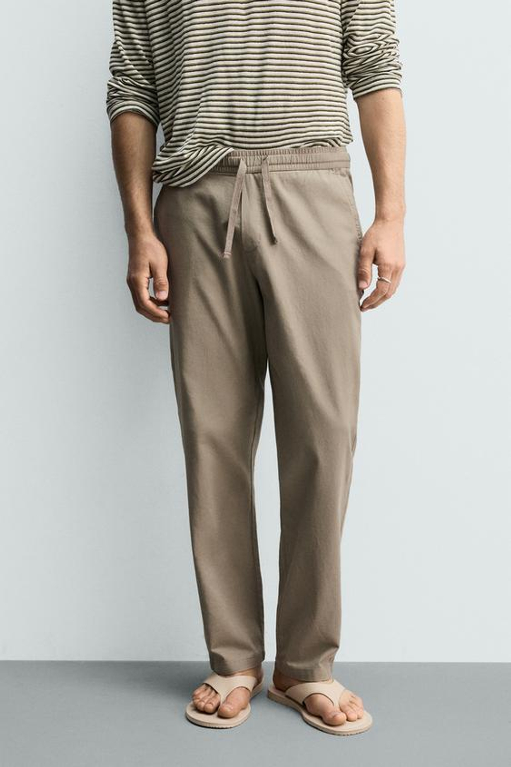 ZARA БРЮКИ RELAXED FIT ИЗ СМЕСИ ХЛОПКА, ЗЕЛЕНЫЙ