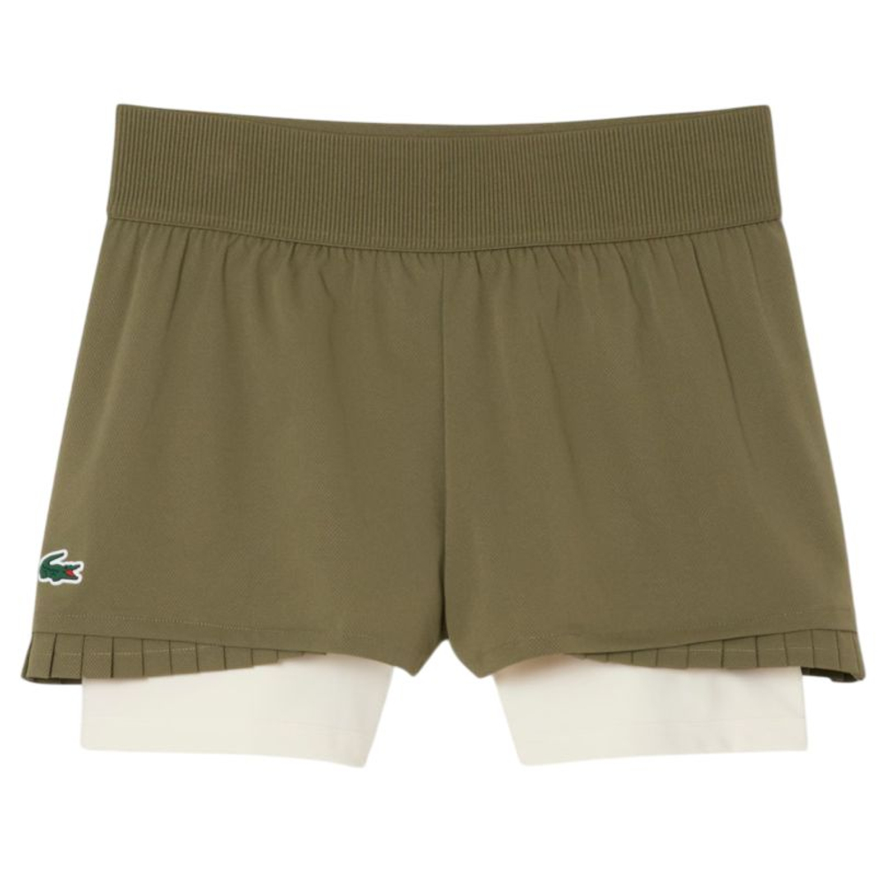 Женские Шорты теннисные Lacoste Ultra Dry Lined - khaki green/white