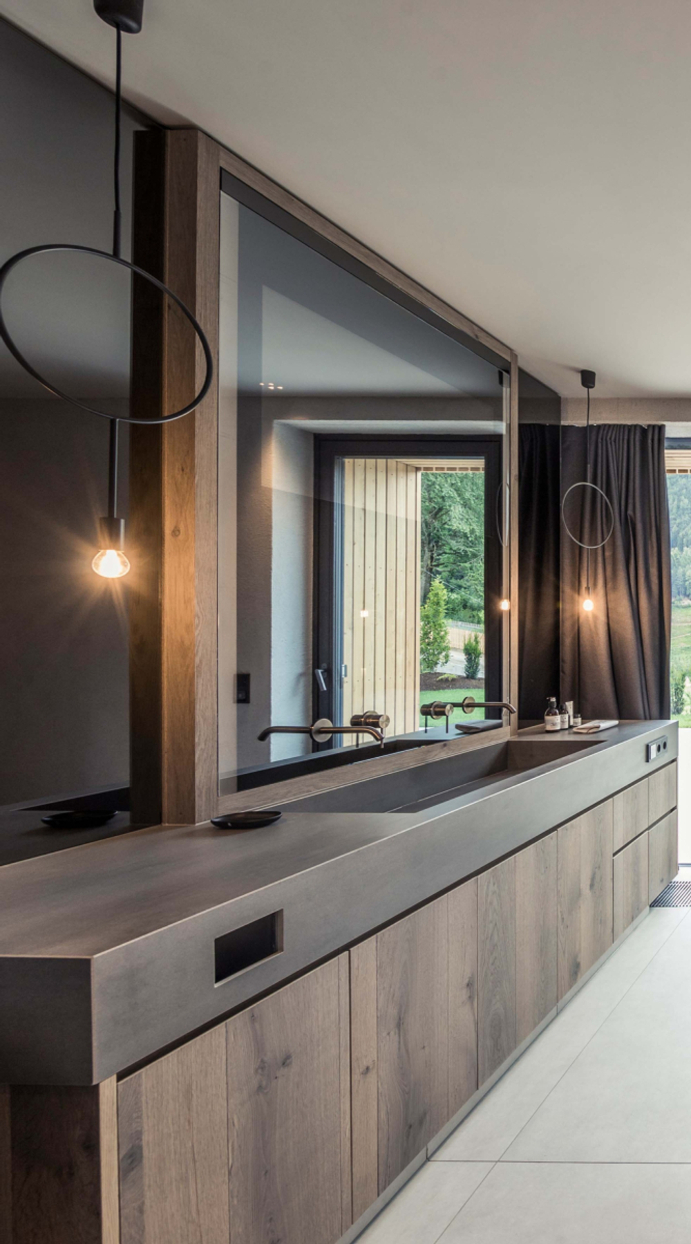 Cмеситель для раковины Gessi316, встраиваемый, настенный, с длинным изливом, без донного клапана, внешние части, цвет Black Metal Brushed PVD
