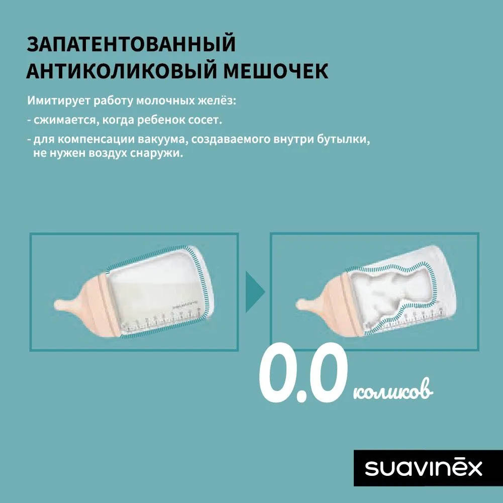Антиколиковая силиконовая бутылочка Suavinex Zero.Zero 180 мл, адаптивный поток, 0+