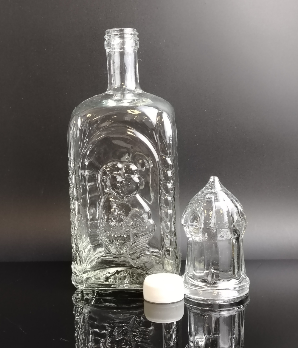 Бутылка, штоф толстое стекло с крышкой, изображение, старое стекло, клеймо СОЗ, винтаж времён СССР