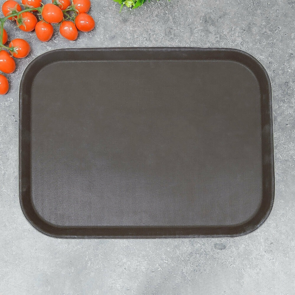 Поднос 41,5*30,5см прорезиненный, антискользящий, коричневый