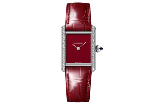 CARTIER Quartz Movement Women"s Watch Watch 22mm Red Watch Dial Stainless Steel Case Crocodile Leather Strap