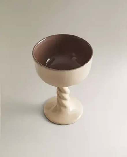 ZARA HOME ТЕРРАКОТОВЫЙ БОКАЛ С ПЛЕТЕНЫМ УЗОРОМ, ЖЕЛТЫЙ