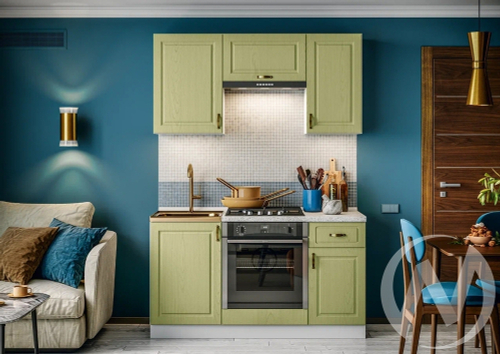 Кухня Констанция 1;5м (белый/фисташка/антарес) Компоновка №6