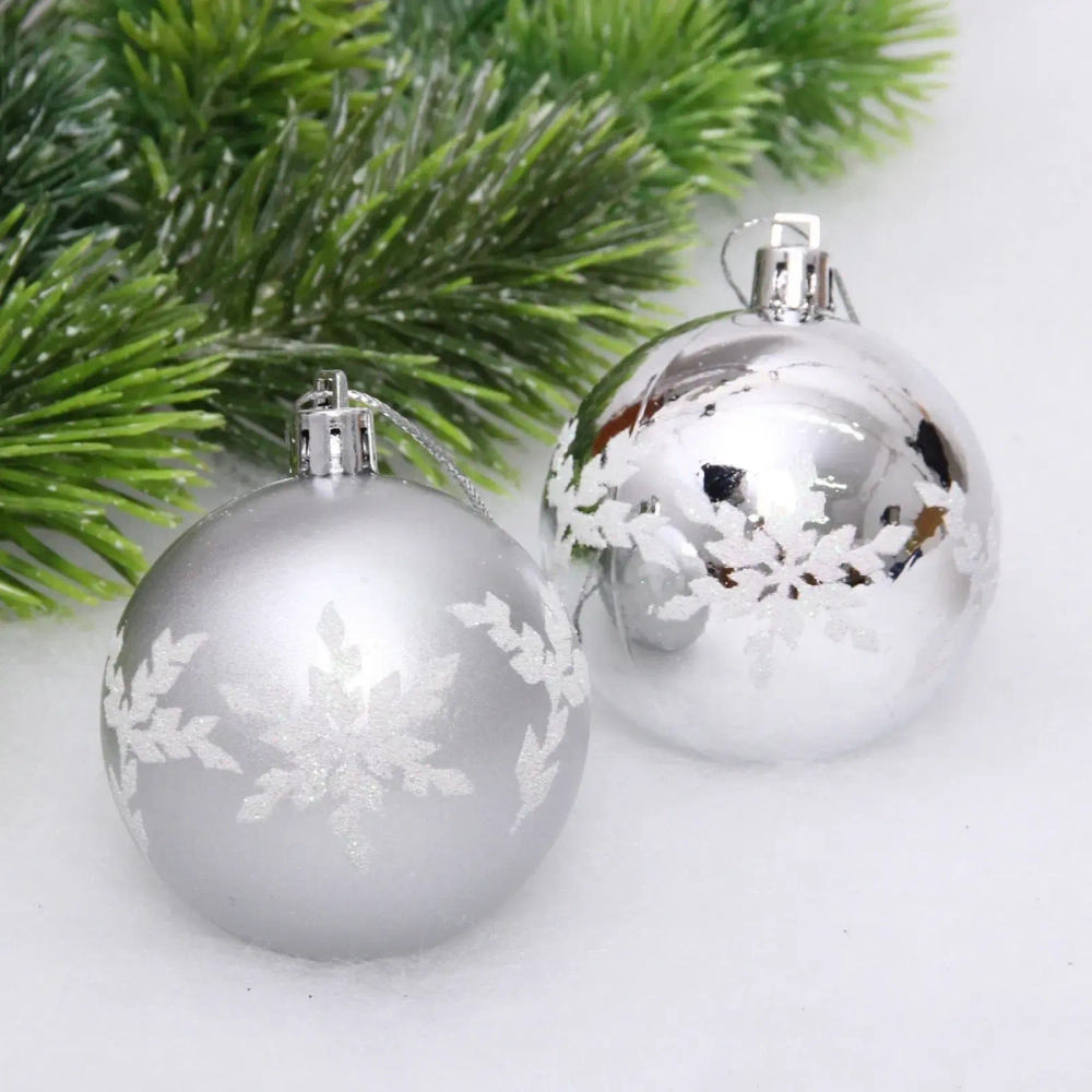 Новогодние шары «Снежный шарм» 6 см (набор 6 шт), Серебро