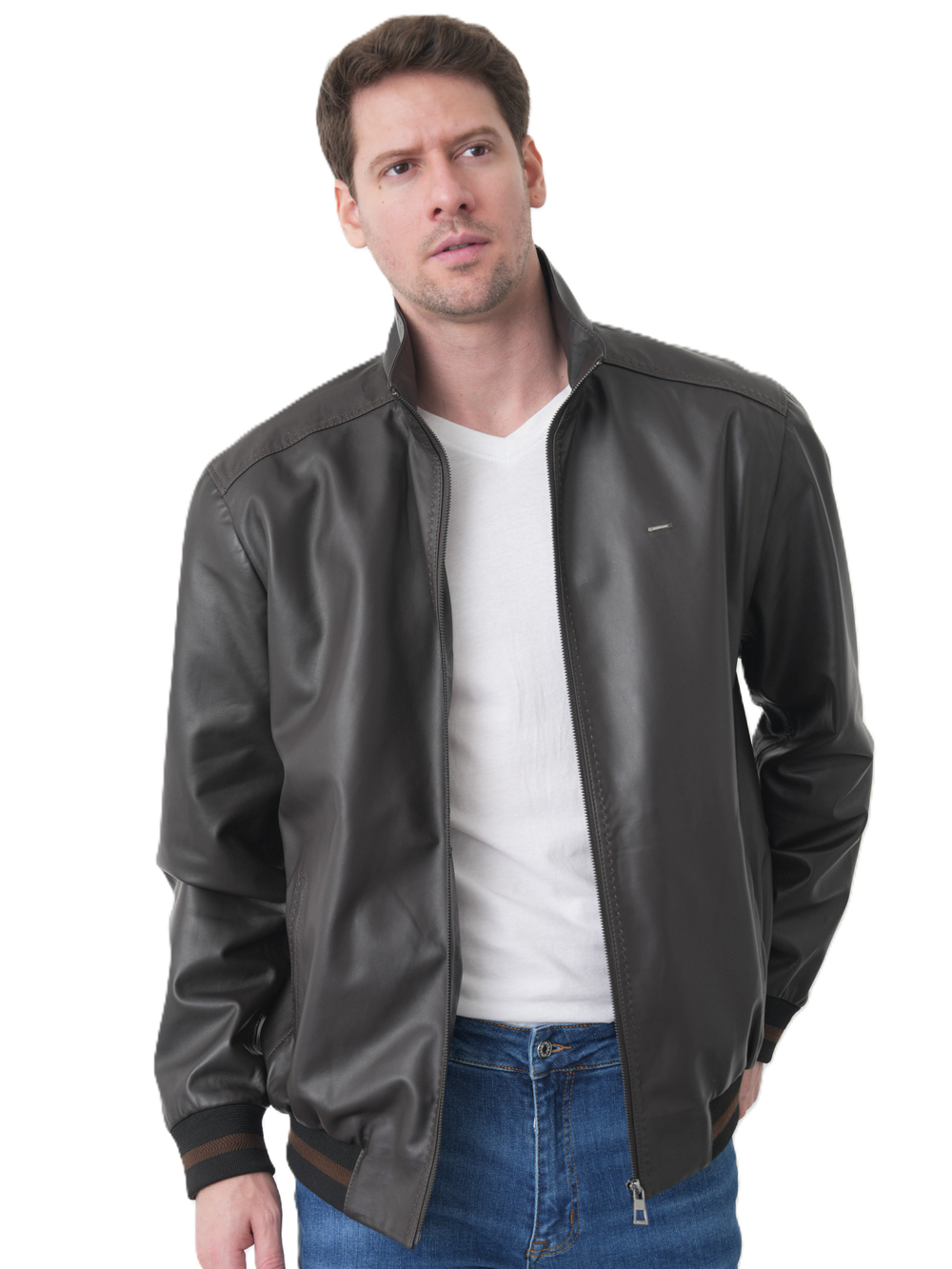 KHIMEONE Мужская кожаная демисезонная куртка (натуральная кожа наппа)