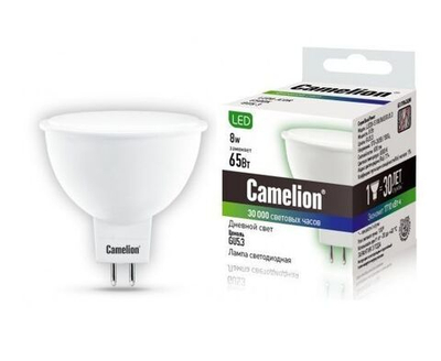 Лапочка Camelion MR16 GU5.3 220V 8W(600lm 100) 6500K 6K матов. 50x46 пластик LED8-S108/865/GU5.3, 1 шт.
