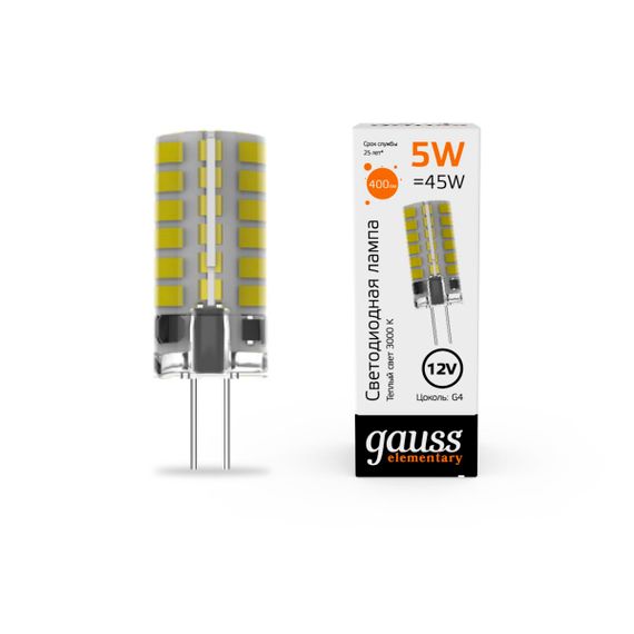 Лампа cветодиодная Gauss G4 5W 3000K прозрачная 18715