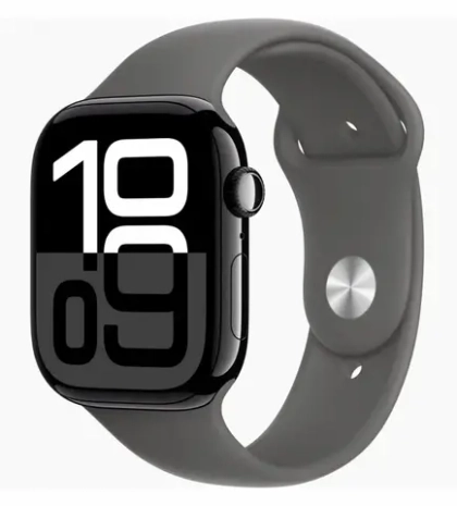 Apple Watch Series 10, 42 мм, алюминий цвета «чёрный глянец», спортивный ремешок цвета "Stone Gray"