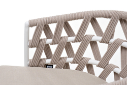 "Диего" стул плетеный из роупа, каркас из стали белый муар, роуп бежевый круглый, ткань бежевая 15052