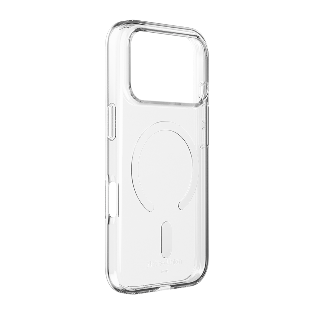 Прозрачный чехол MagSafe Native Union (Re)Clear Case для iPhone 17 Pro Глянцевый гибридный чехол из переработанного пластика, повышенным уровнем защиты при падении и вырезом для Контроллера камеры. Производителем заявлена устойчивость к пожелтению
