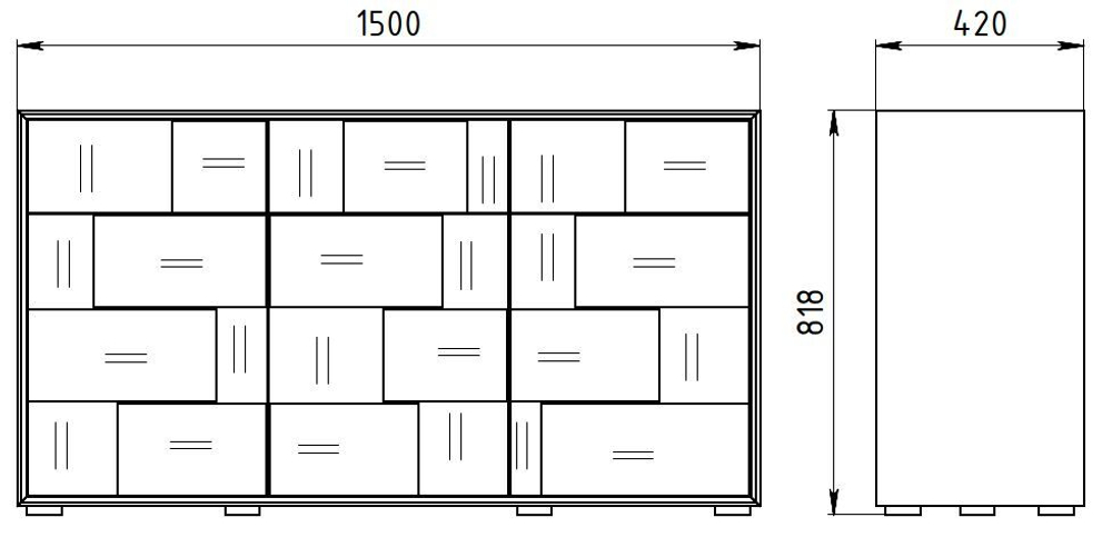 Комод 150х42х82 Тронд, 3 двери 3 ящика, дуб, масло, Makosa