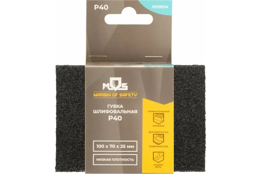 38390м Губка шлифовальная алюминий-оксидная, 100х70х25 мм, Р40