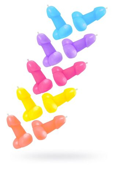 Набор из 10 разноцветных свечей в форме пениса (Цвет: разноцветный)
