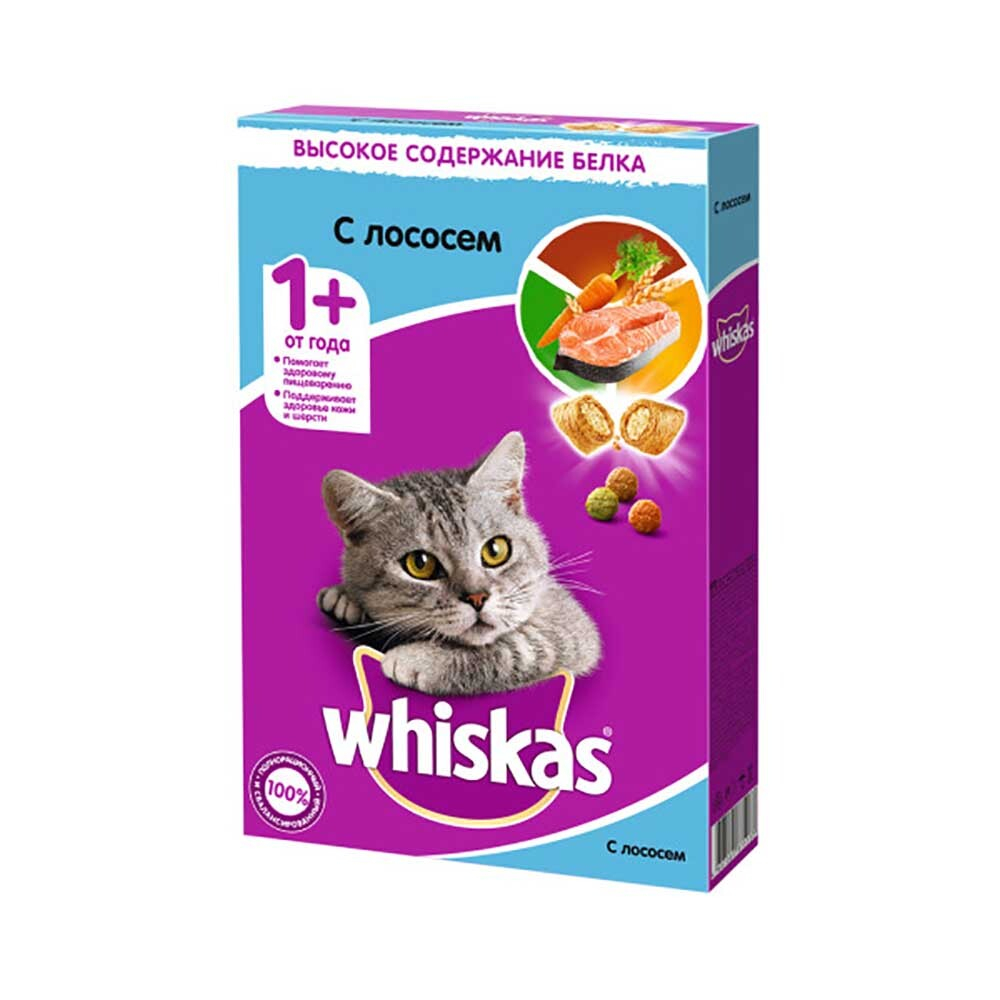 Whiskas корм для кошек с лососем, подушечки с паштетом