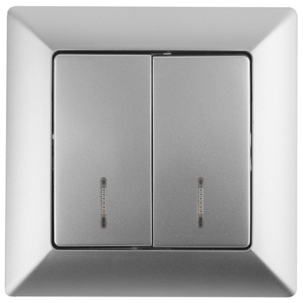 Выключатель Intro Solo 4-105-03 двухклавишный с подсветкой, 10А-250В, IP20, СУ, Solo, алюминий