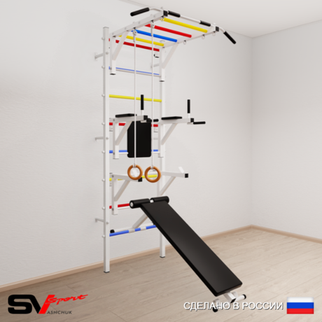 Шведская стенка Sv Sport усиленная 661 (Турник рукоход/Брусья/Стойка/Скамья/Кольца)