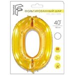 Шар (40"/102 см) Цифра, 0, Золото в упаковке / Zero