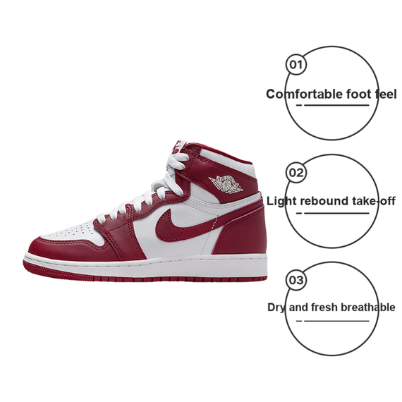 Jordan Air Jordan 1 Детские баскетбольные кроссовки Высокие Белые и Красные Унисекс