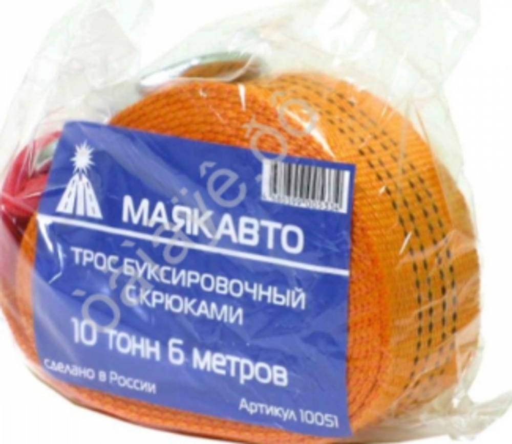 Трос буксира10т/6м лента МаякАвто с Крюками ширина 60мм 10051