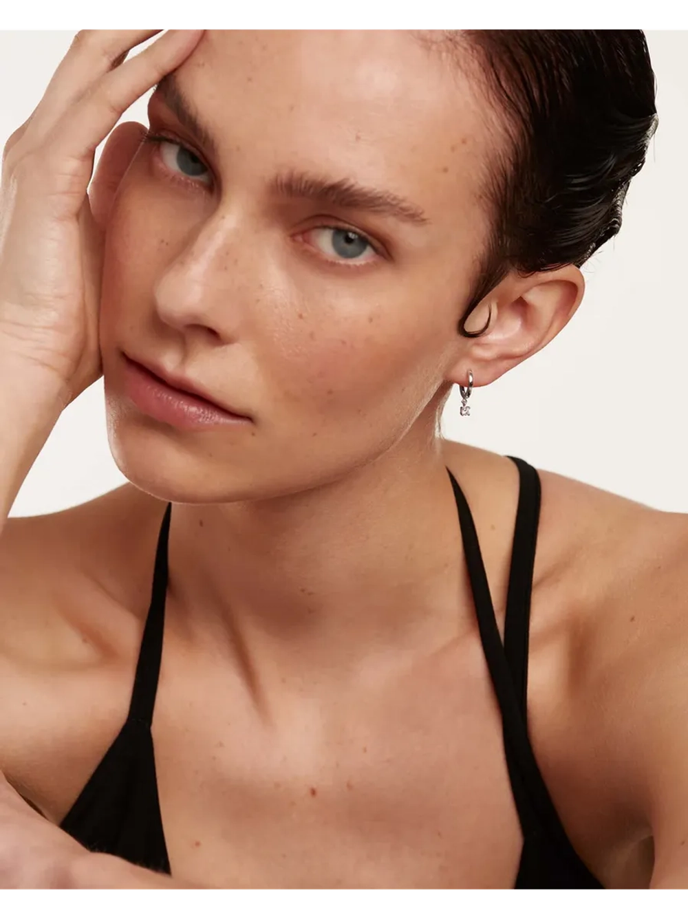 Серьги Drop Hoops Белое золото 750 пробы