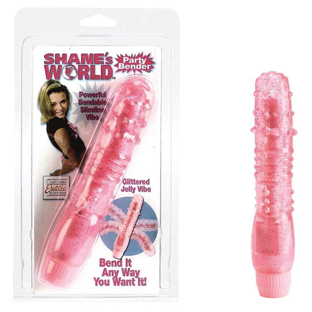 Розовый вибратор с хребтом и блёстками PARTY BENDER - 15,5 см. (Цвет: розовый)