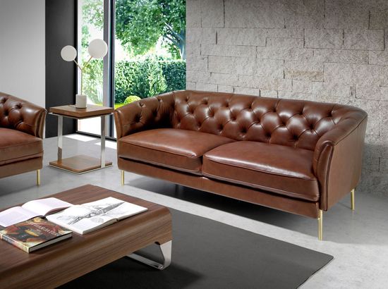 Диван 2-х местный 6139/KF106-2P-M1595 кожаный с золотистыми стальными ножками