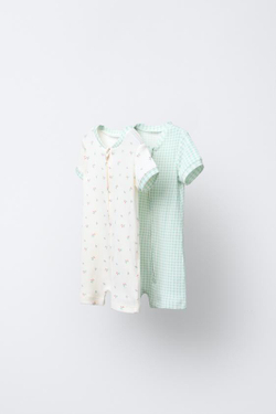 ZARA НАБОР ИЗ 2 КОМБИНЕЗОНОВ В КЛЕТКУ ВИШИ И С ЦВЕТОЧНЫМ ПРИНТОМ, ЭКРЮ