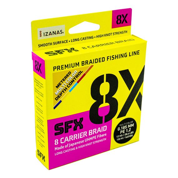 Леска плетеная SFX 8X разноцветная 150 м 0.185 мм 13 кг PE 1.2
