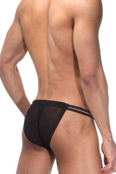Мужские трусы-танга из полупрозрачной тянущейся ткани (Размер: S-M) (Цвет: черный)