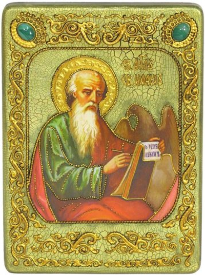 Икона "Святой апостол и евангелист Иоанн Богослов" на мореном дубе, 29х21см