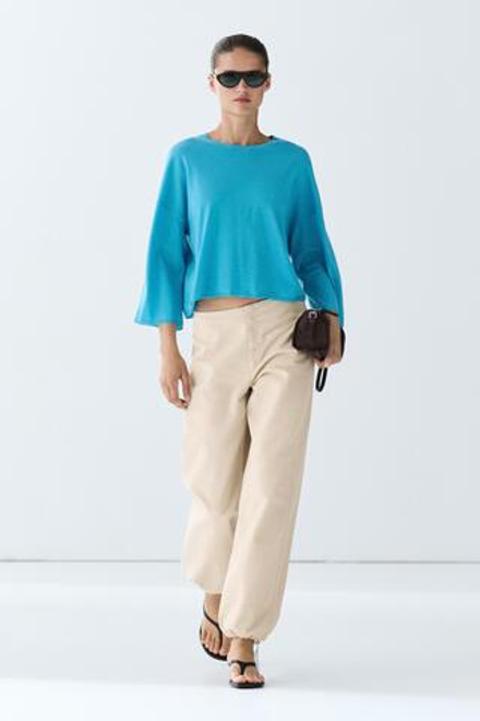 Massimo Dutti Свитер из смесовой шерсти с круглым вырезом, бирюзовый