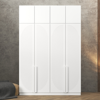 Шкаф Агератум МДФ четырехсекционный с антресолью в белой эмали - Белый Фасадный 0101  230*60*240