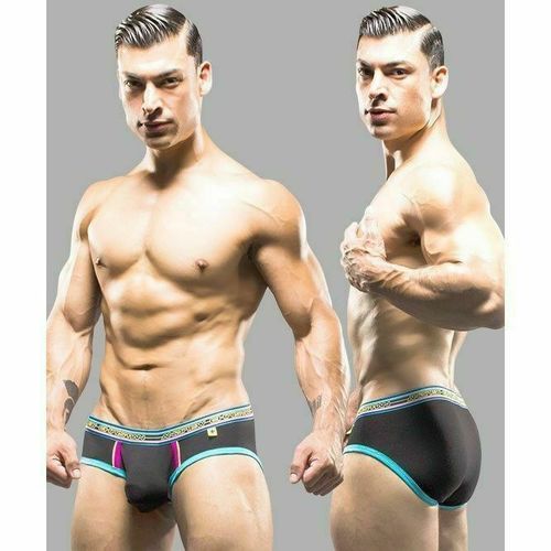 Мужские трусы брифы черные с голубой окантовкой Andrew Christian