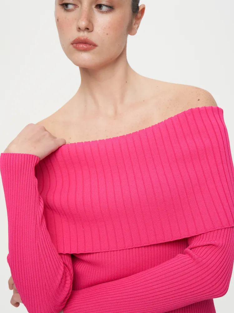 Топ трикотажный с отворотом и длинными рукавами