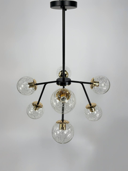 Люстра потолочная Lanbos, 8 ламп Е27, 480 Вт, до 35 кв м, черная с золотом