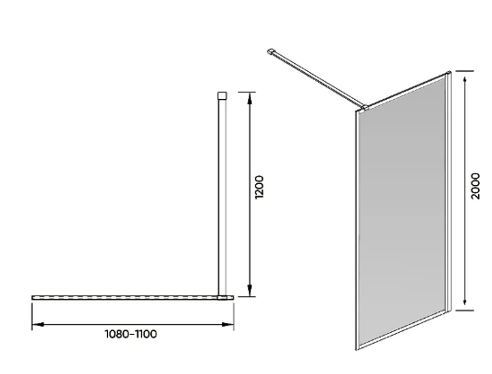 Душевая перегородка Veconi Korato KR-81B, 1100x2000, черный матовый, стекло прозрачное