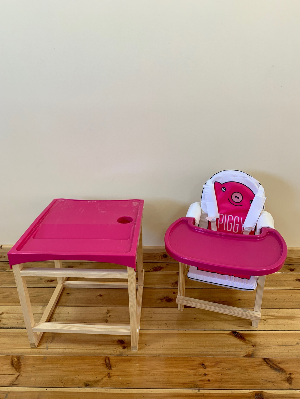 Стол-стул для кормления "PIGGY" (розовый) лакированный