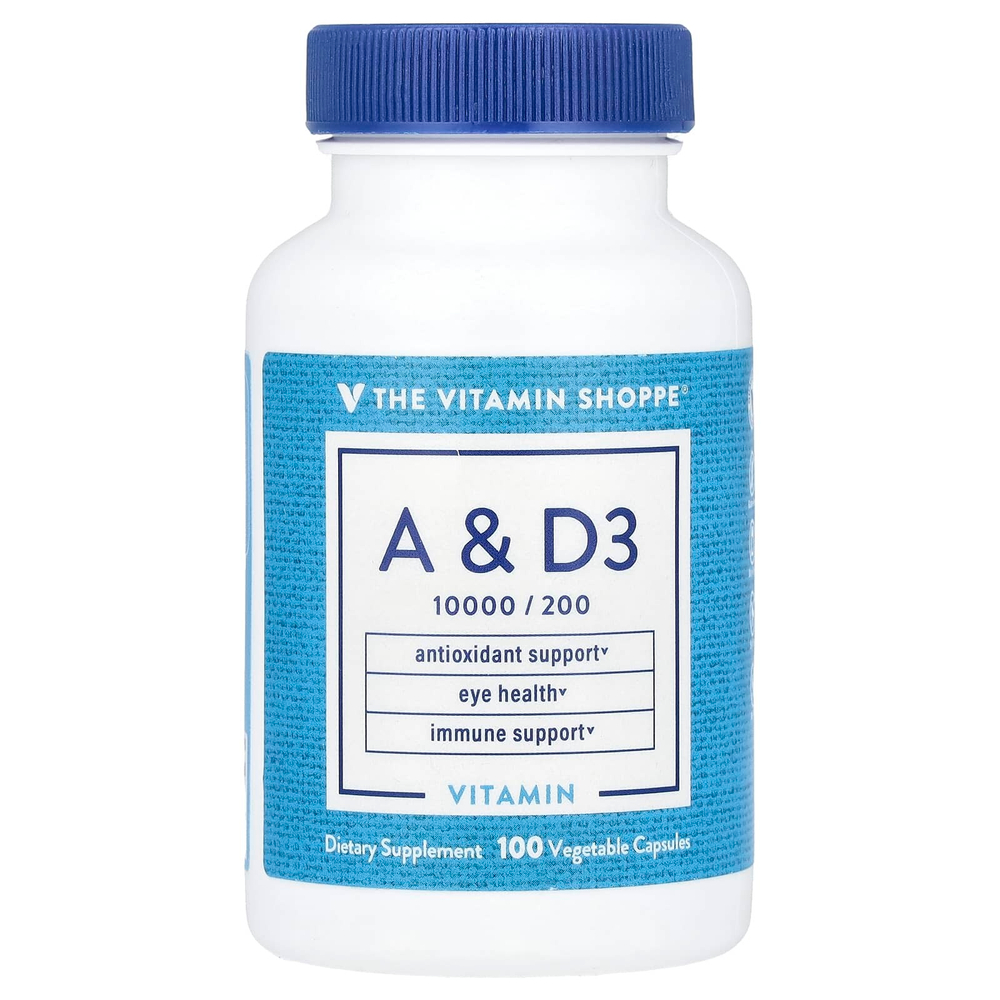 The Vitamin Shoppe, Витамины A и D3, 100 растительных капсул