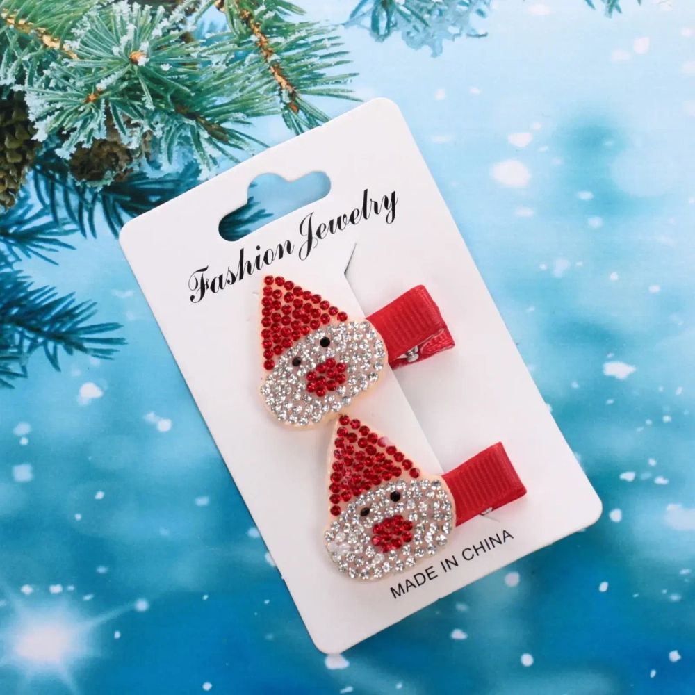 Зажимы для волос 2шт детские «Winter dreams- Весёлый Дед Мороз» 3 см