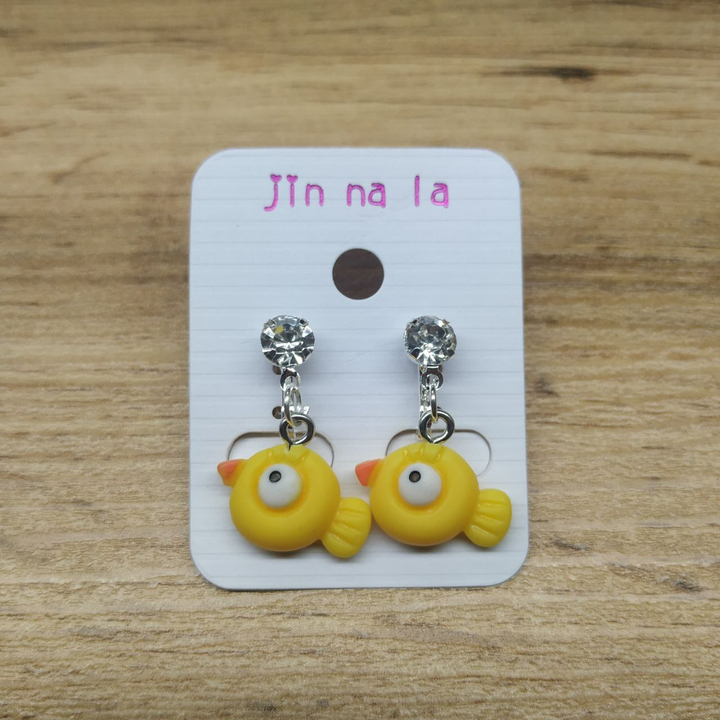 Клипсы Animals Мордашка цыпленка цвет желтый кристалл металл серебристый