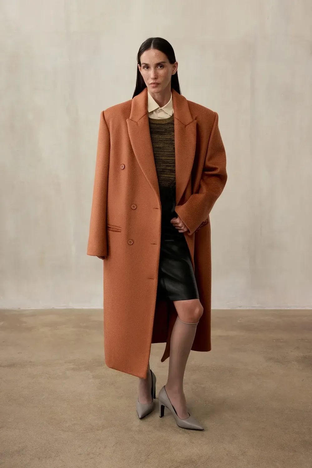 Пальто двубортное (((Power + dressing))), терракотовое