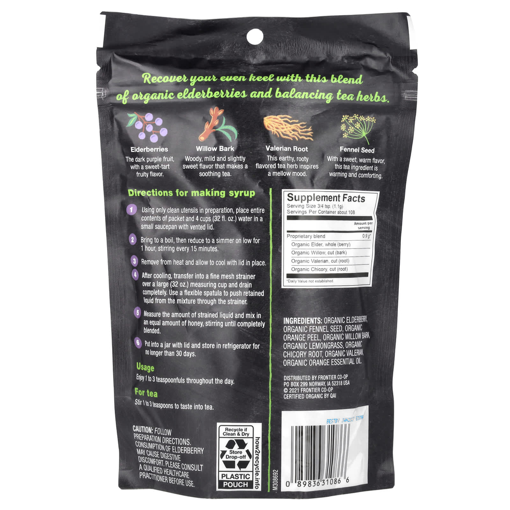 Frontier Co-op, Органическая бузина и смесь трав для сиропа, 120 г (4,23 унции)