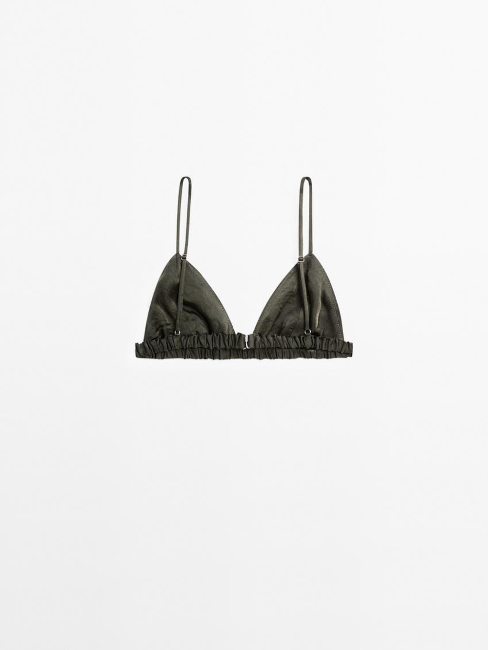 Massimo Dutti Атласный треугольный бюстгальтер с эластичными деталями - Studio, зеленый