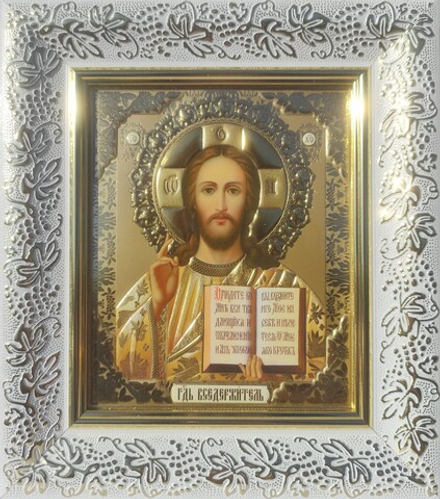 Икона 25х22 Господь Вседержитель, белый багет в асс. (15х18) (Паняв)